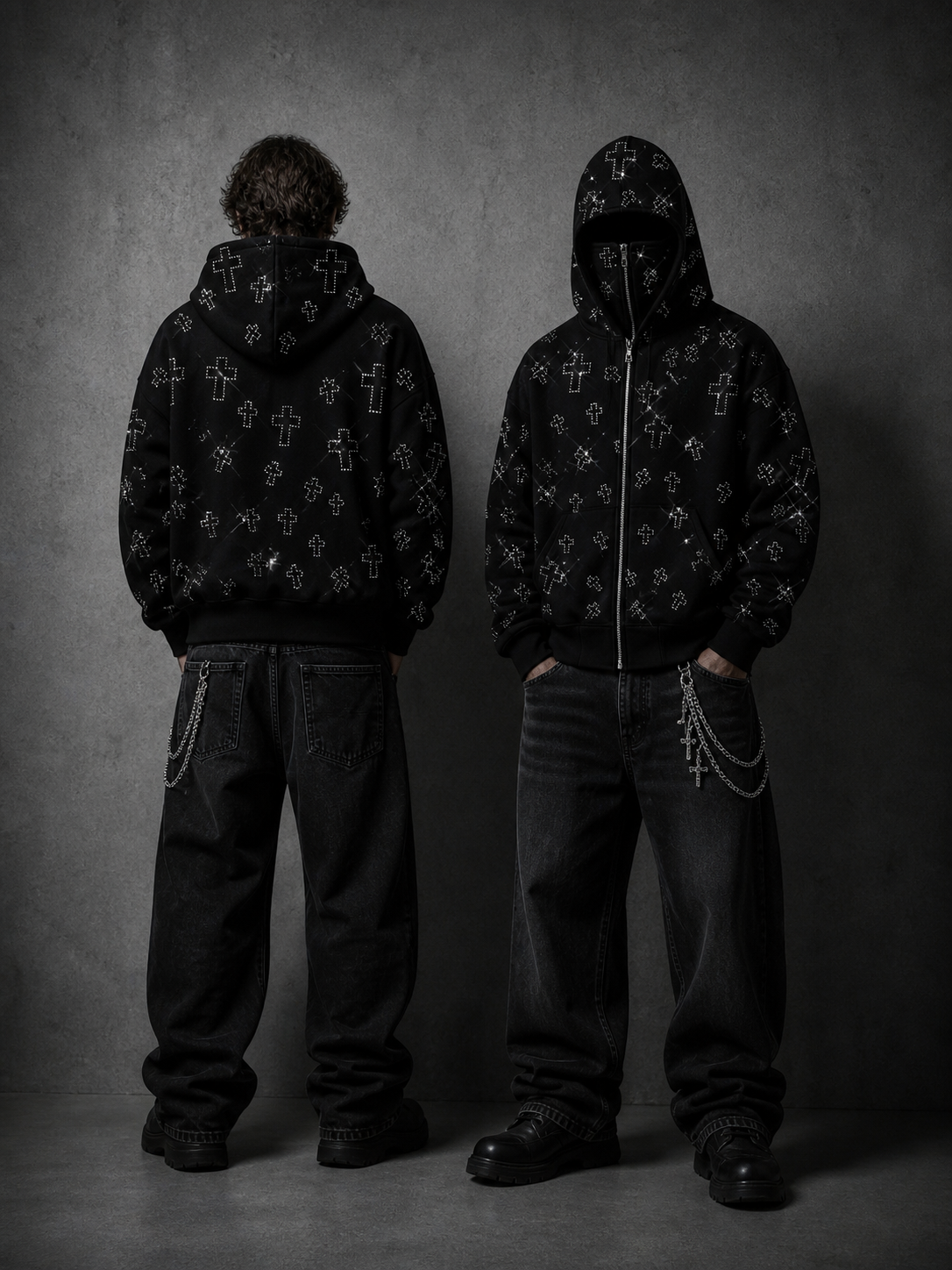 Rhinestone Cross Hoodie